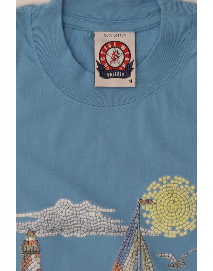 Vintage Mens Graphic T-Shirt Top Medium Blue Cotton