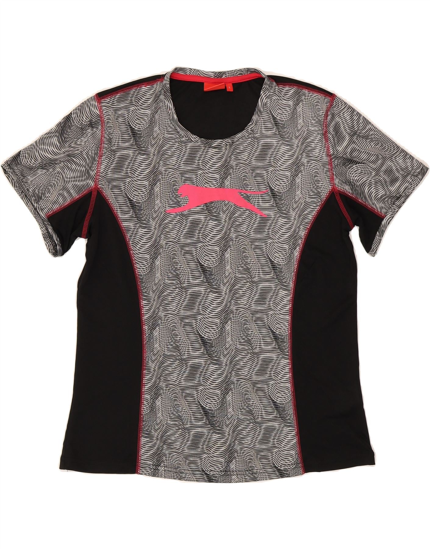 SLAZENGER Womens Graphic T-Shirt Top UK 16 Large Black Colourblock Vintage Slazenger and Second-Hand Slazenger from Messina Hembry 
