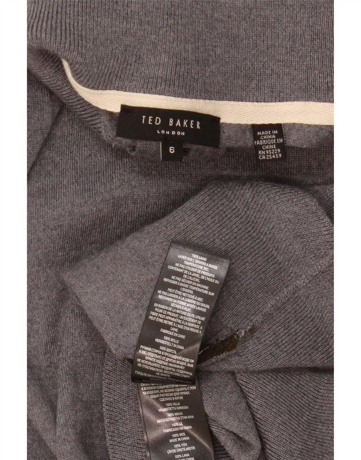TED BAKER Mens Zip Neck Jumper Sweater Size 6 2XL Grey Wool