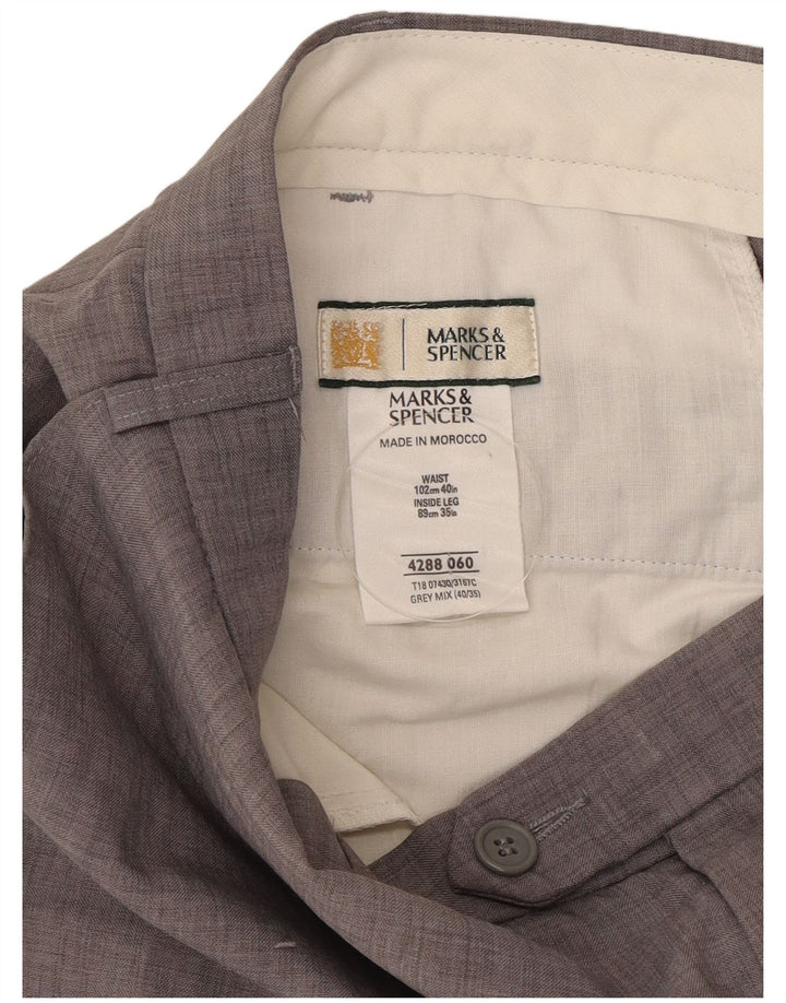 Marks & Spencer Mens Straight Suit Trousers W40 L35 Grey Polyester