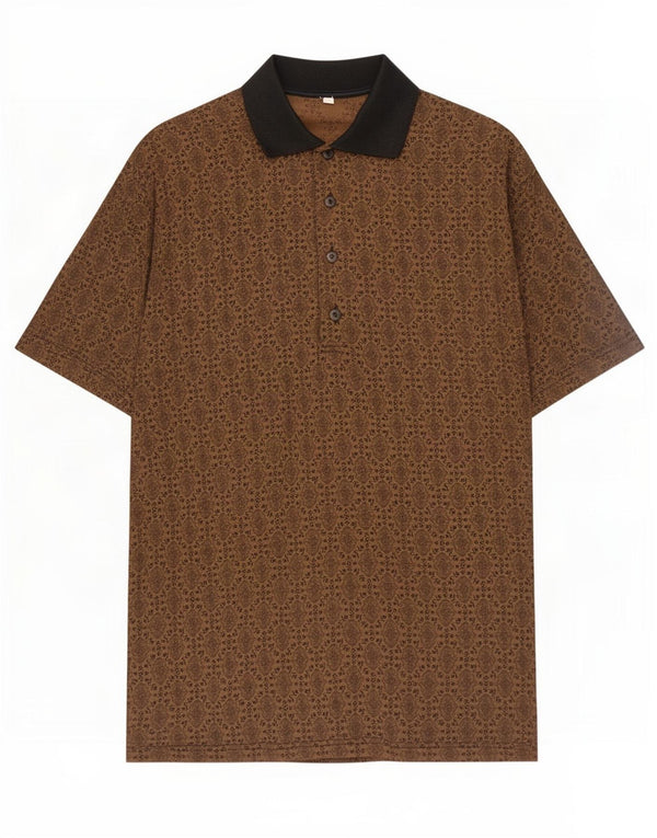 Vintage Mens Polo Shirt Large Brown Colourblock Rayon
