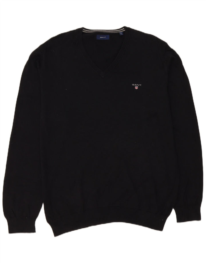 Gant Mens V-Neck Jumper Sweater 2XL Black Cotton