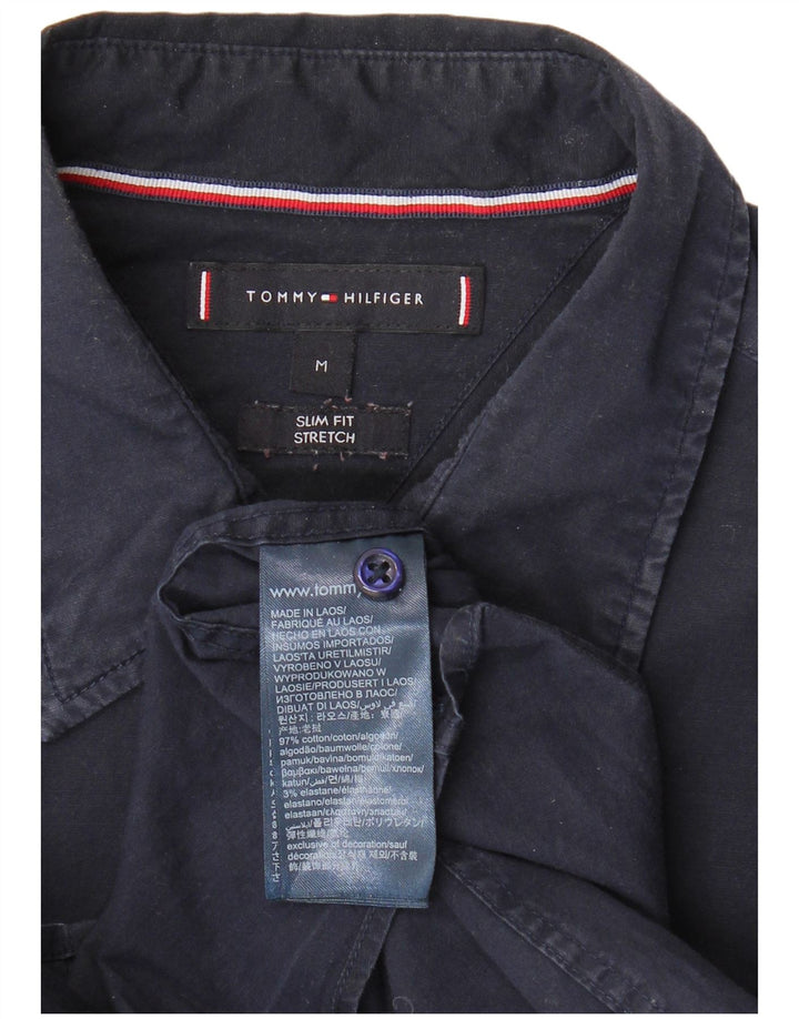 TOMMY HILFIGER Mens Slim Fit Short Sleeve Shirt Medium Navy Blue Cotton