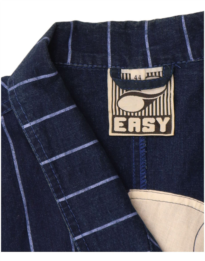 Easy Womens Denim Blazer Jacket IT 44 Medium Navy Blue Striped Cotton