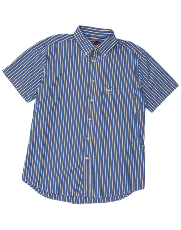 Carrera Mens Short Sleeve Regular Fit Shirt Large Blue Pinstripe Cotton