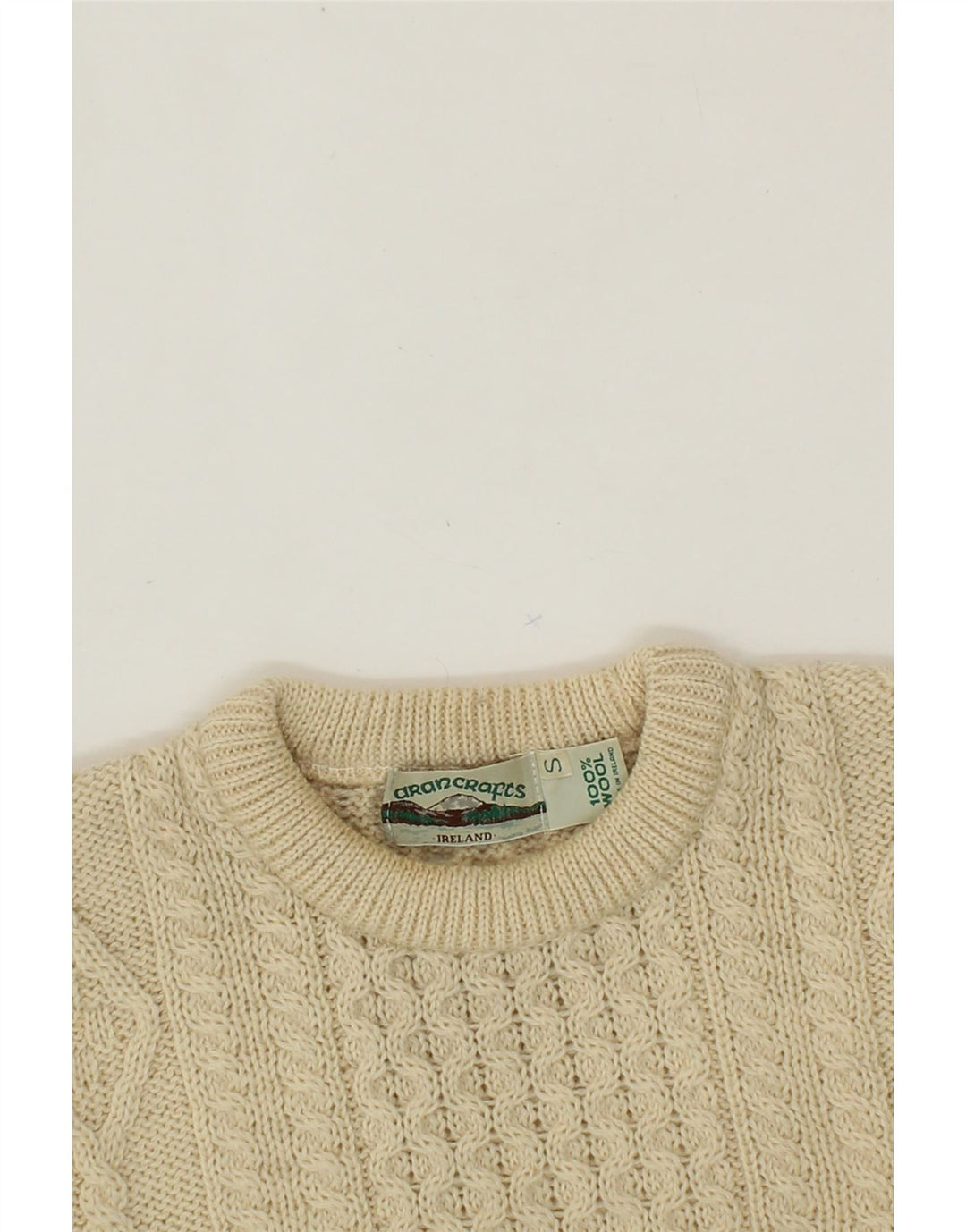ARANCRAFTS Womens Boat Neck Jumper Sweater UK 10 Small Beige Wool