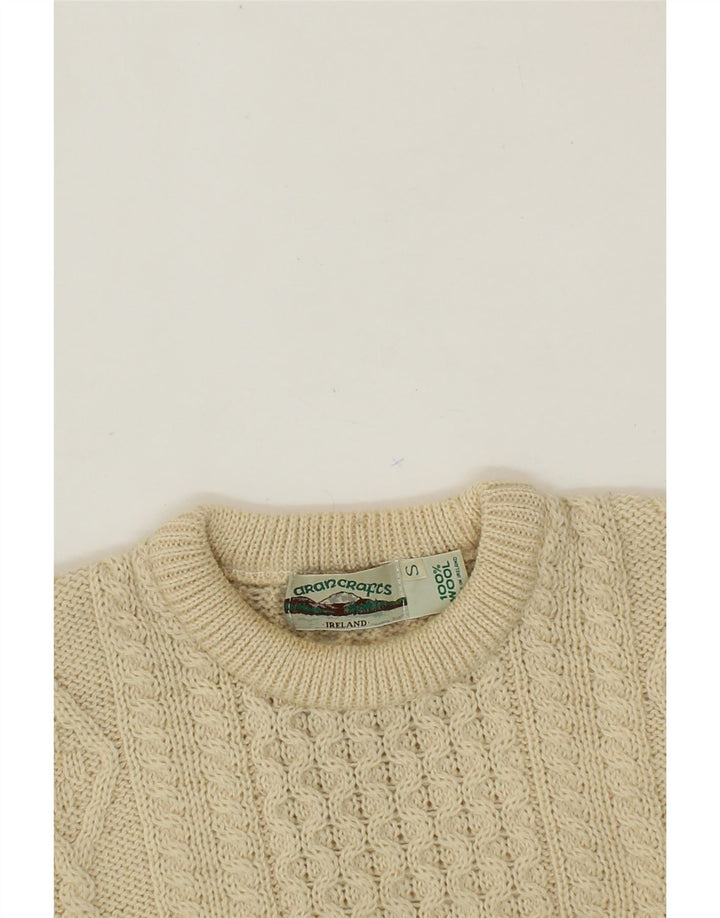 ARANCRAFTS Womens Boat Neck Jumper Sweater UK 10 Small Beige Wool