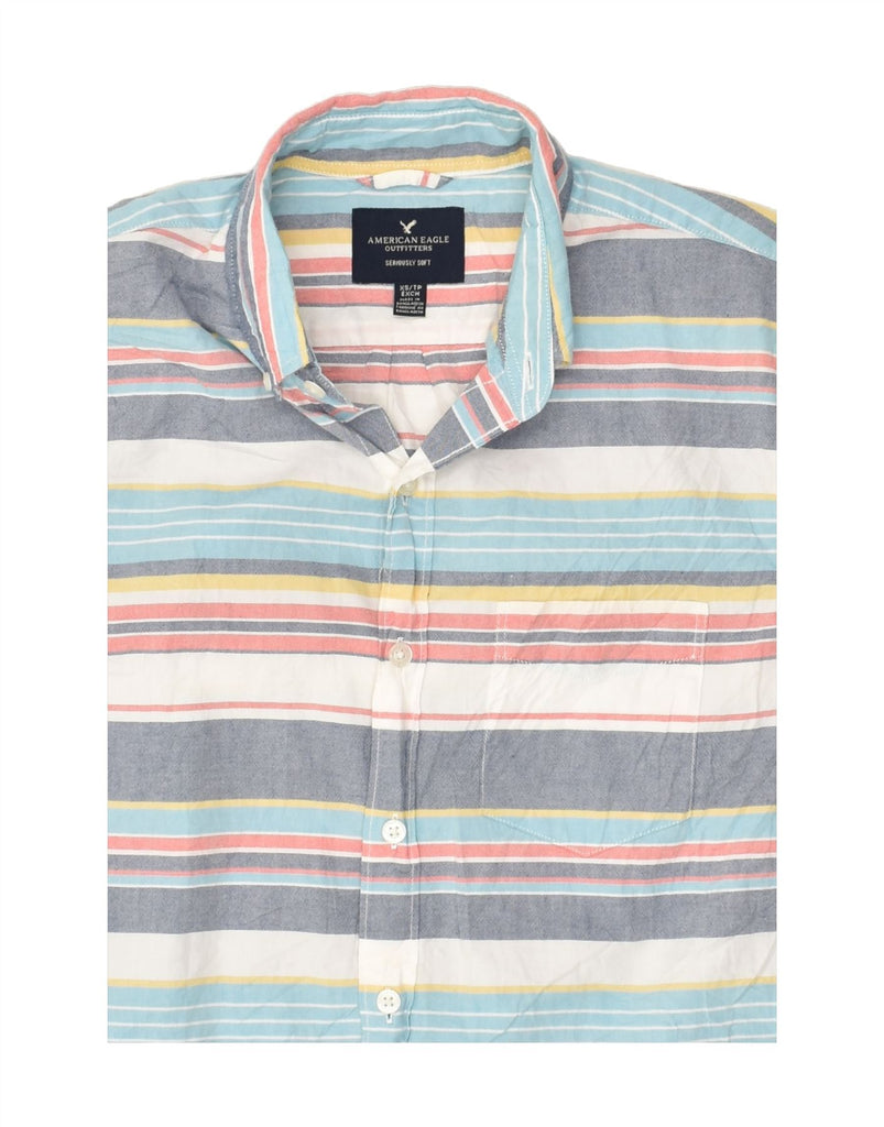 AMERICAN EAGLE Mens Short Sleeve Shirt XS Multicoloured Striped Cotton | Vintage American Eagle | Thrift | Second-Hand American Eagle | Used Clothing | Messina Hembry 