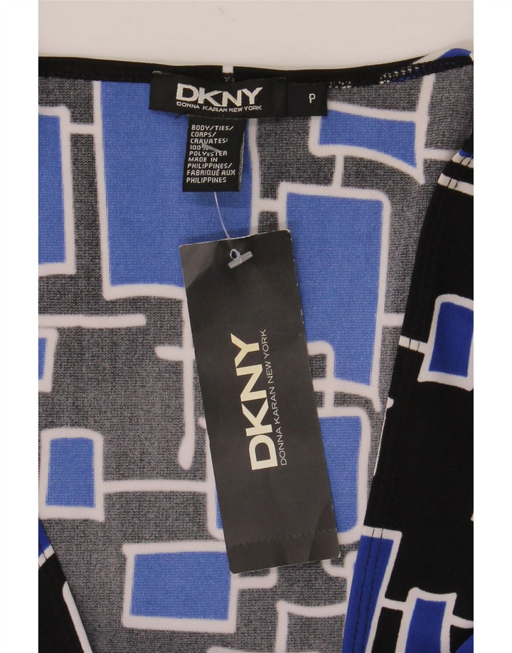 Dkny Womens 3/4 Sleeve Wrap Dress One Size Blue Geometric Polyester