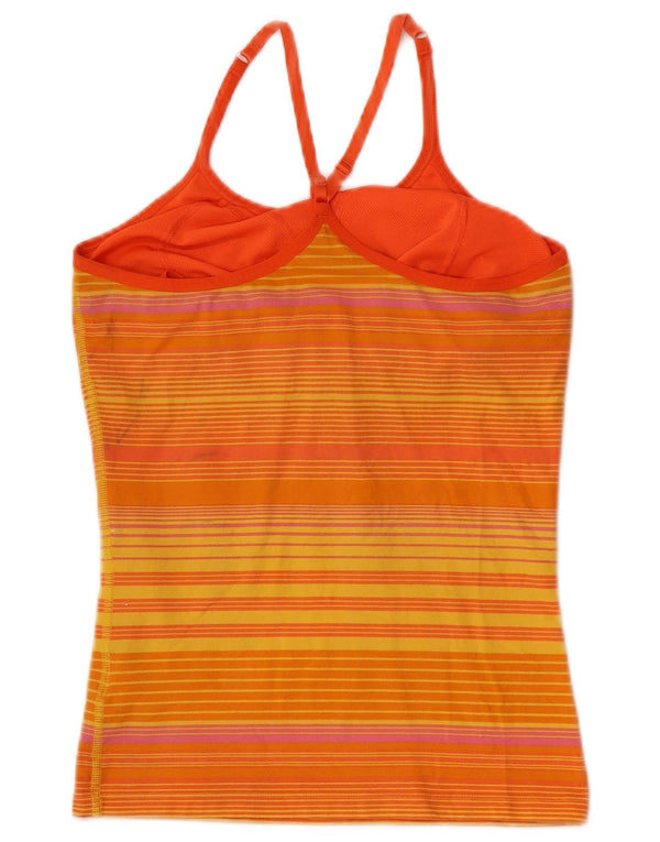 Nike Womens Dri Fit Vest Top UK 14/16 Large Orange Striped Cotton