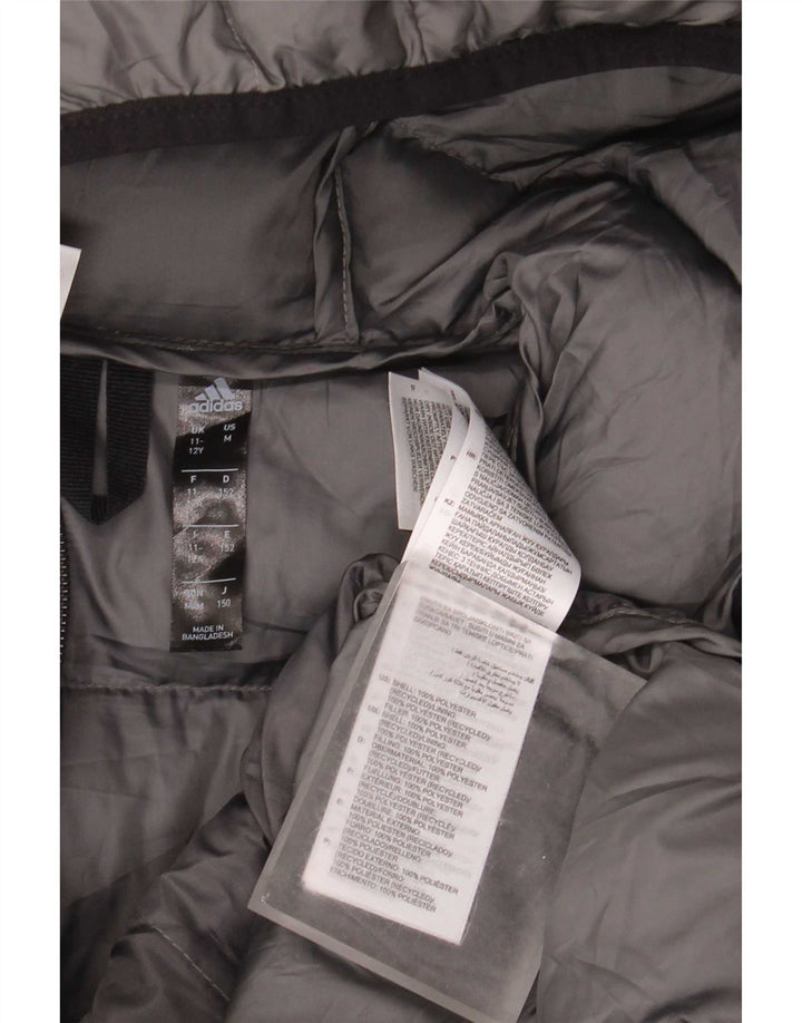 Adidas Boys Hooded Padded Jacket 11-12 Years Grey Polyester