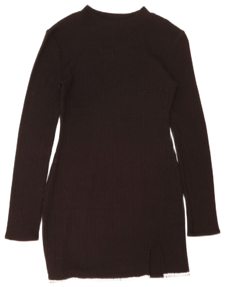 Zara Womens Long Sleeve Jumper Dress UK 12 Medium Black Polyester