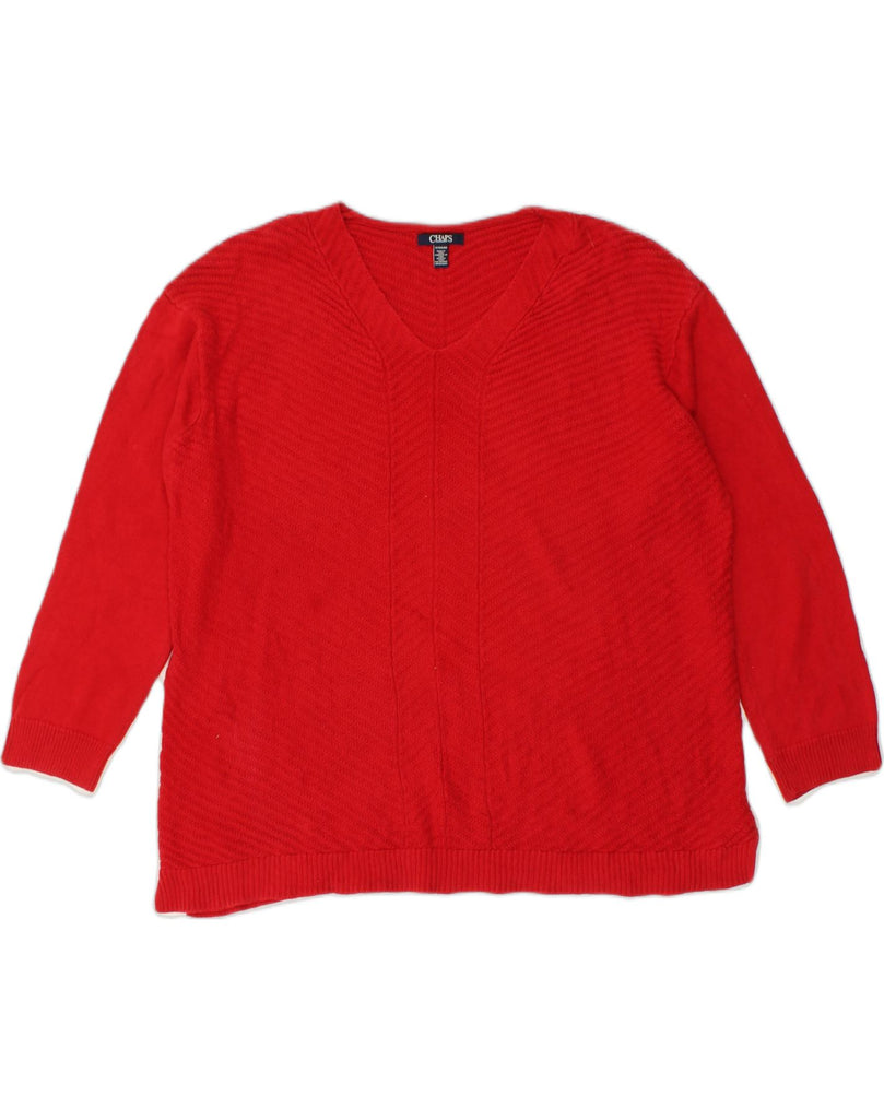 CHAPS Womens Oversized V-Neck Jumper Sweater UK 18 XL Red Cotton | Vintage Chaps | Thrift | Second-Hand Chaps | Used Clothing | Messina Hembry 