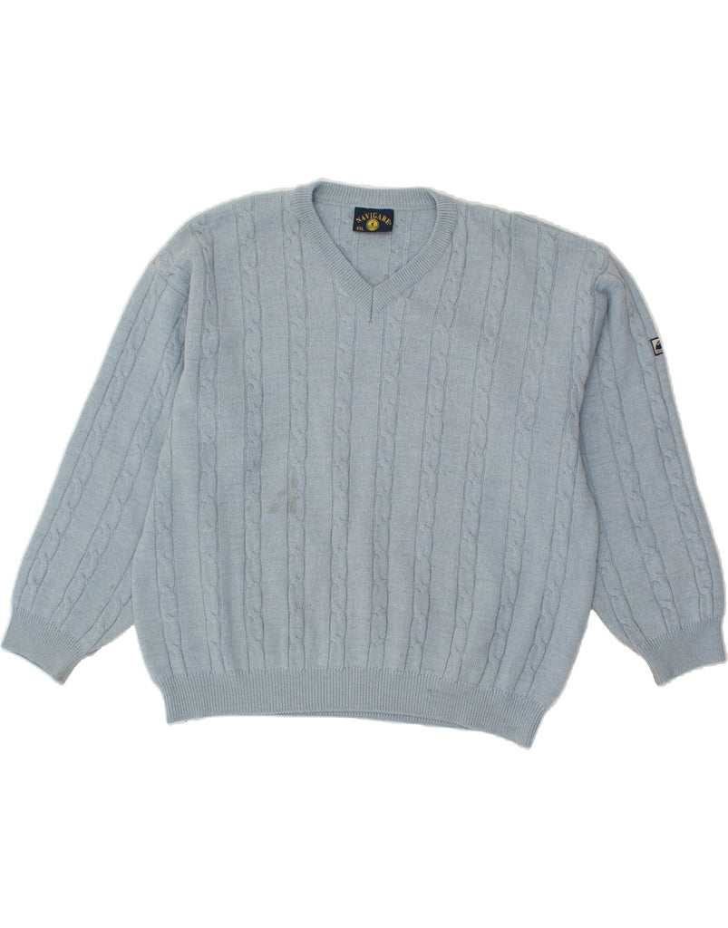 NAVIGARE Mens V-Neck Jumper Sweater 2XL Blue Wool | Vintage Navigare | Thrift | Second-Hand Navigare | Used Clothing | Messina Hembry 