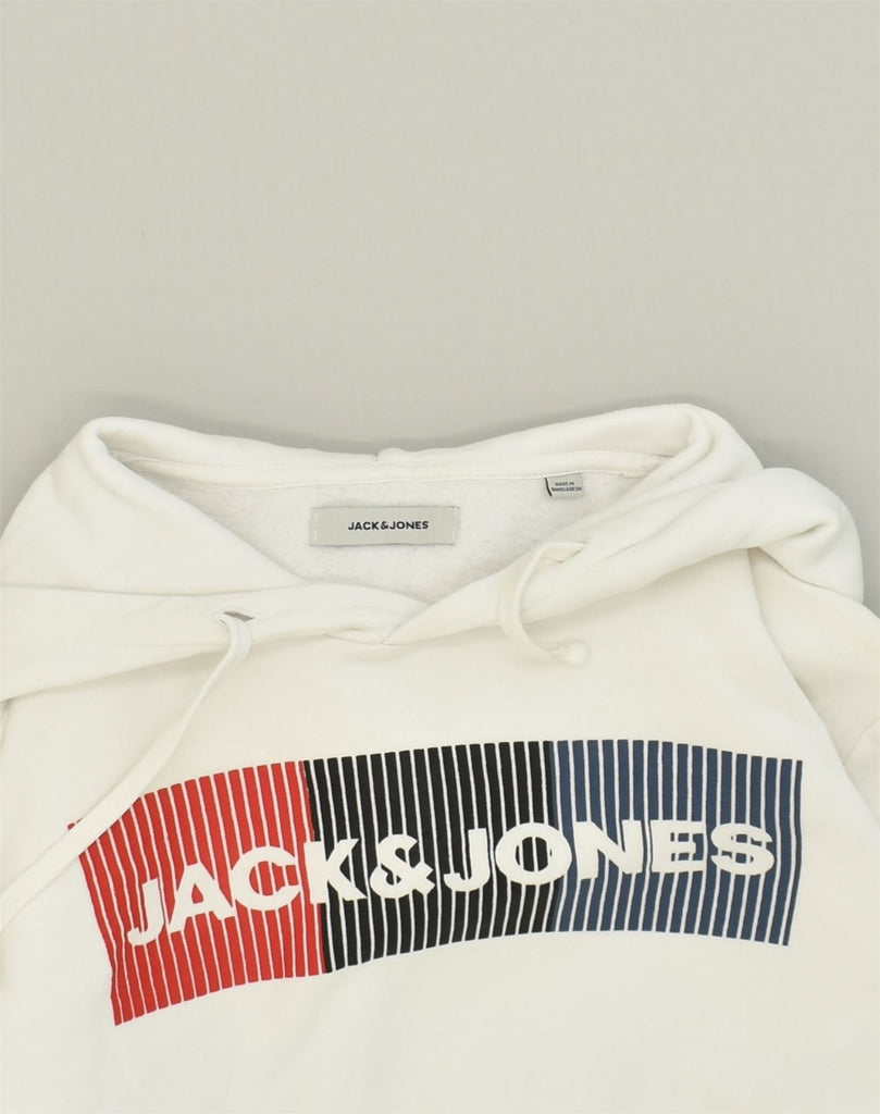 JACK & JONES Mens Graphic Hoodie Jumper Medium White Cotton | Vintage Jack & Jones | Thrift | Second-Hand Jack & Jones | Used Clothing | Messina Hembry 