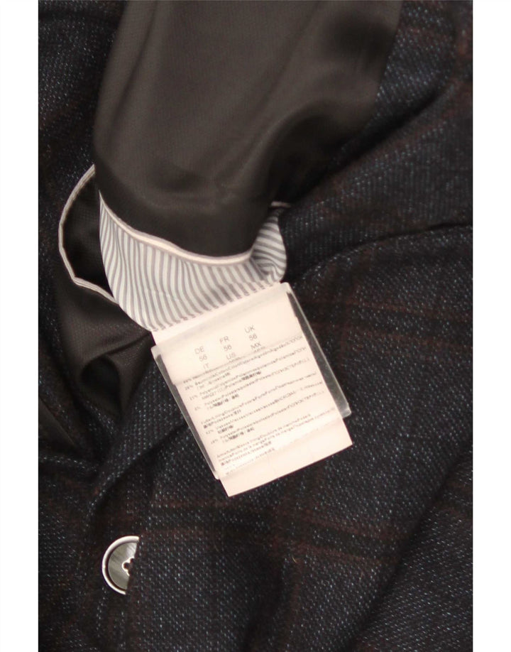 Hugo Boss Mens 2 Button Blazer Jacket EU 56 3XL Navy Blue Check Wool
