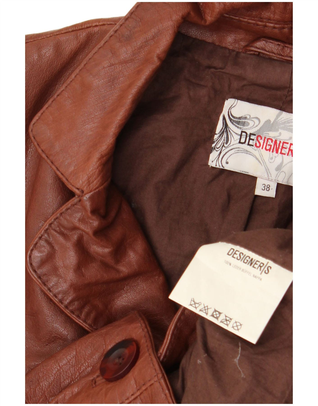 DESIGNER Womens Leather Jacket EU 38 Medium Brown Leather