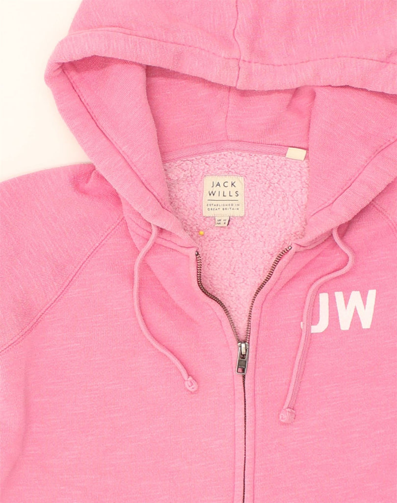 JACK WILLS Womens Zip Hoodie Sweater UK 12 Medium  Pink Polyester | Vintage Jack Wills | Thrift | Second-Hand Jack Wills | Used Clothing | Messina Hembry 