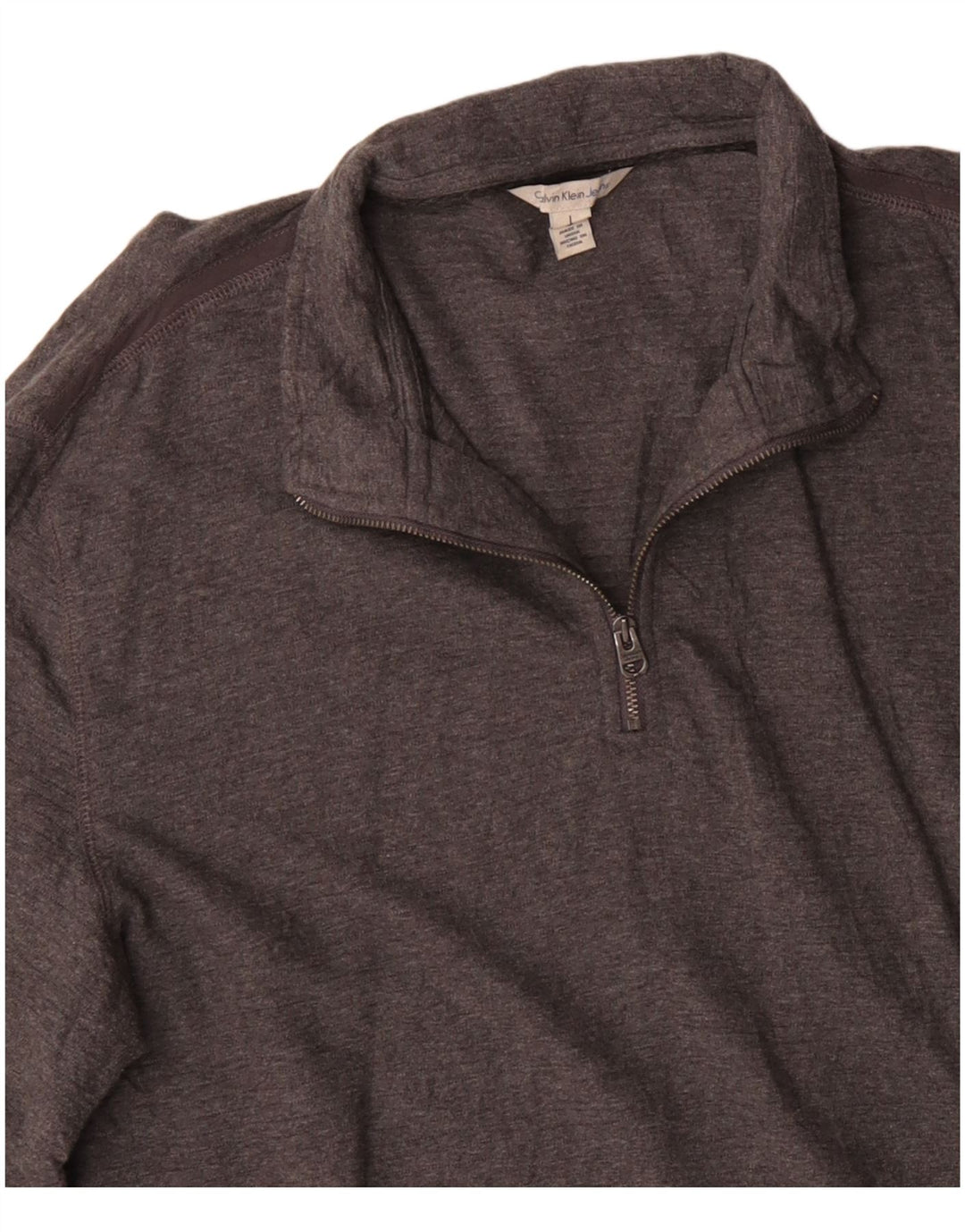 CALVIN KLEIN JEANS Mens Zip Neck Jumper Sweater Large Grey Cotton