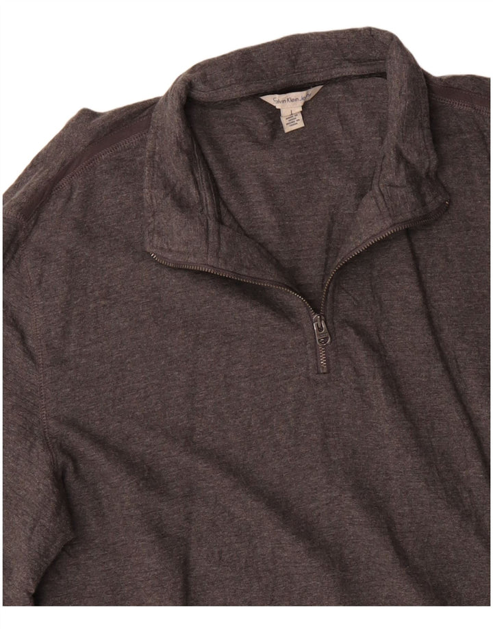 CALVIN KLEIN JEANS Mens Zip Neck Jumper Sweater Large Grey Cotton
