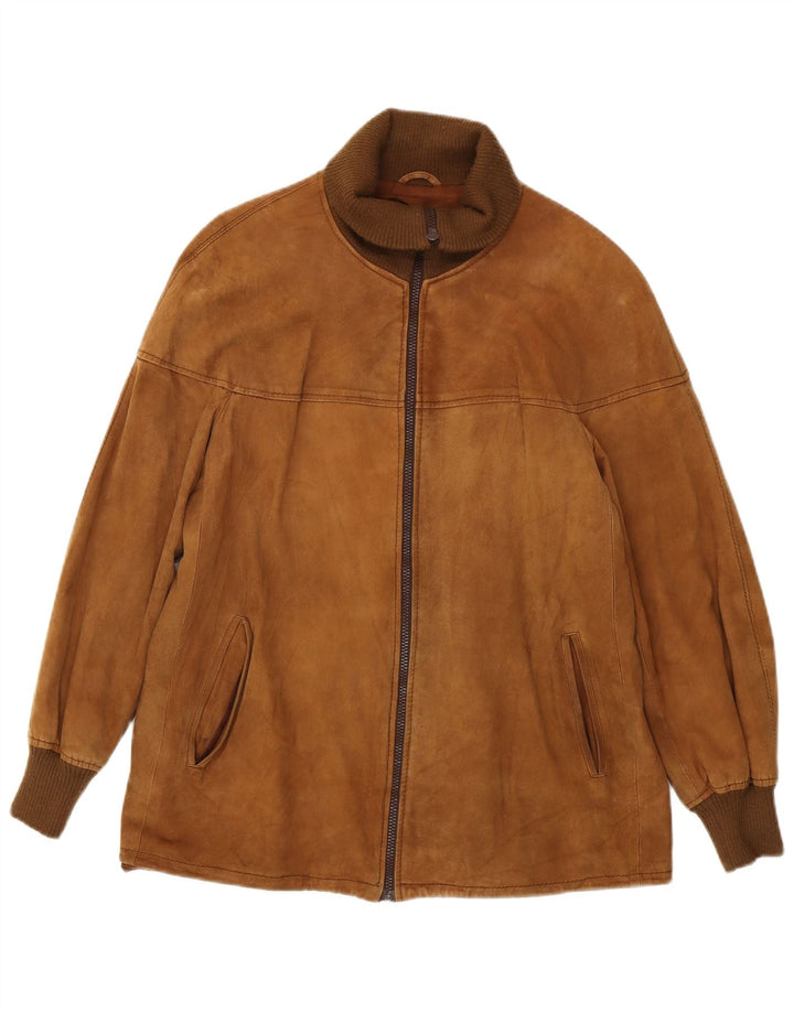 Vintage Womens Suede Jacket IT 48 XL Brown Leather