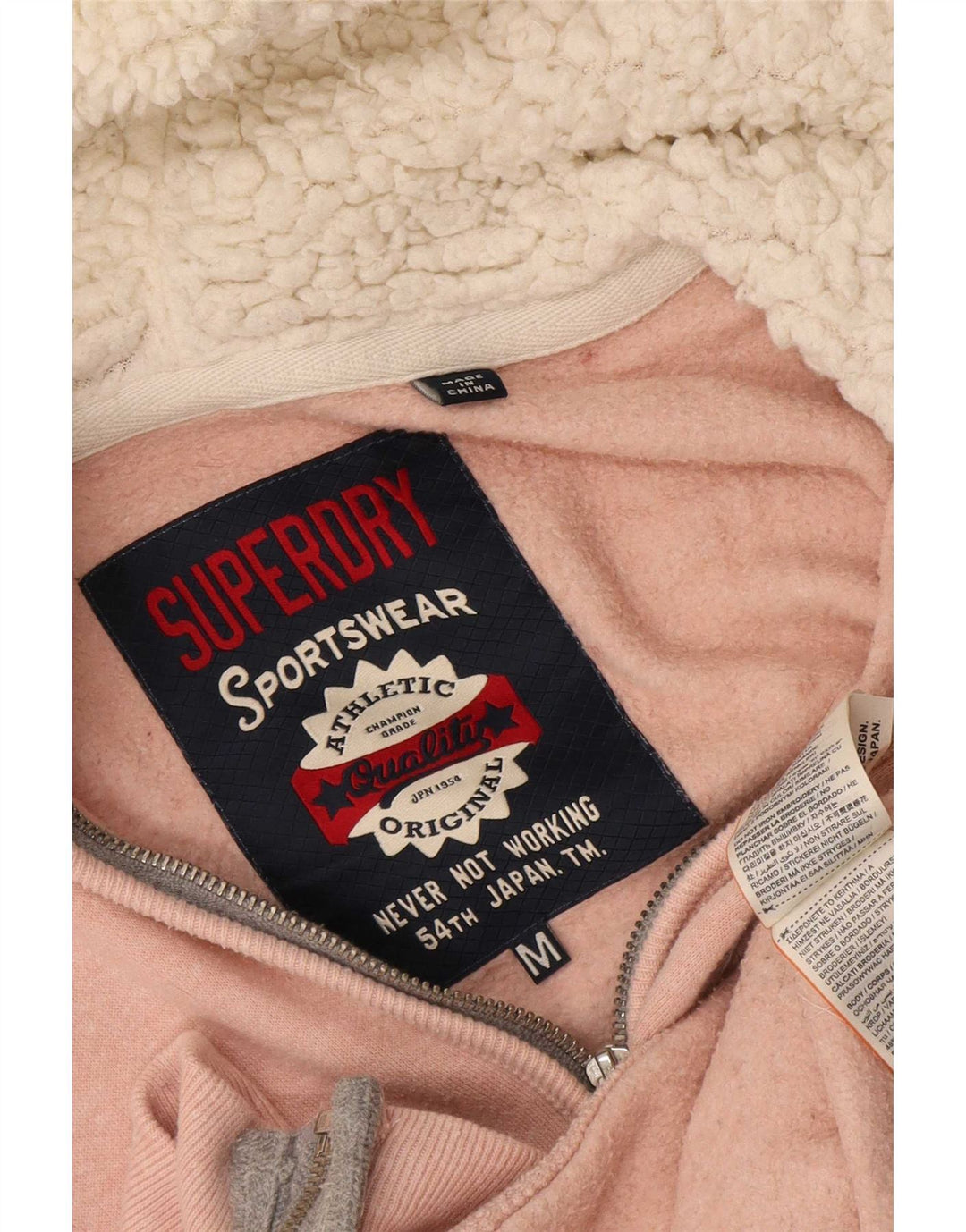 Superdry Womens Graphic Zip Hoodie Sweater UK 14 Medium Pink Polyester