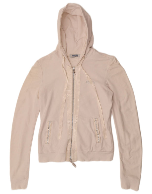 CESARE PACIOTTI Womens Zip Hoodie Sweater IT 42 Medium White Cotton