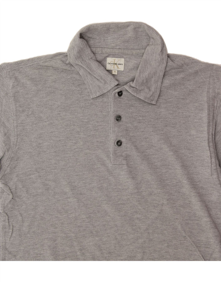 CALVIN KLEIN JEANS Mens Long Sleeve Polo Shirt Medium Grey Cotton Vintage Calvin Klein Jeans and Second-Hand Calvin Klein Jeans from Messina Hembry 