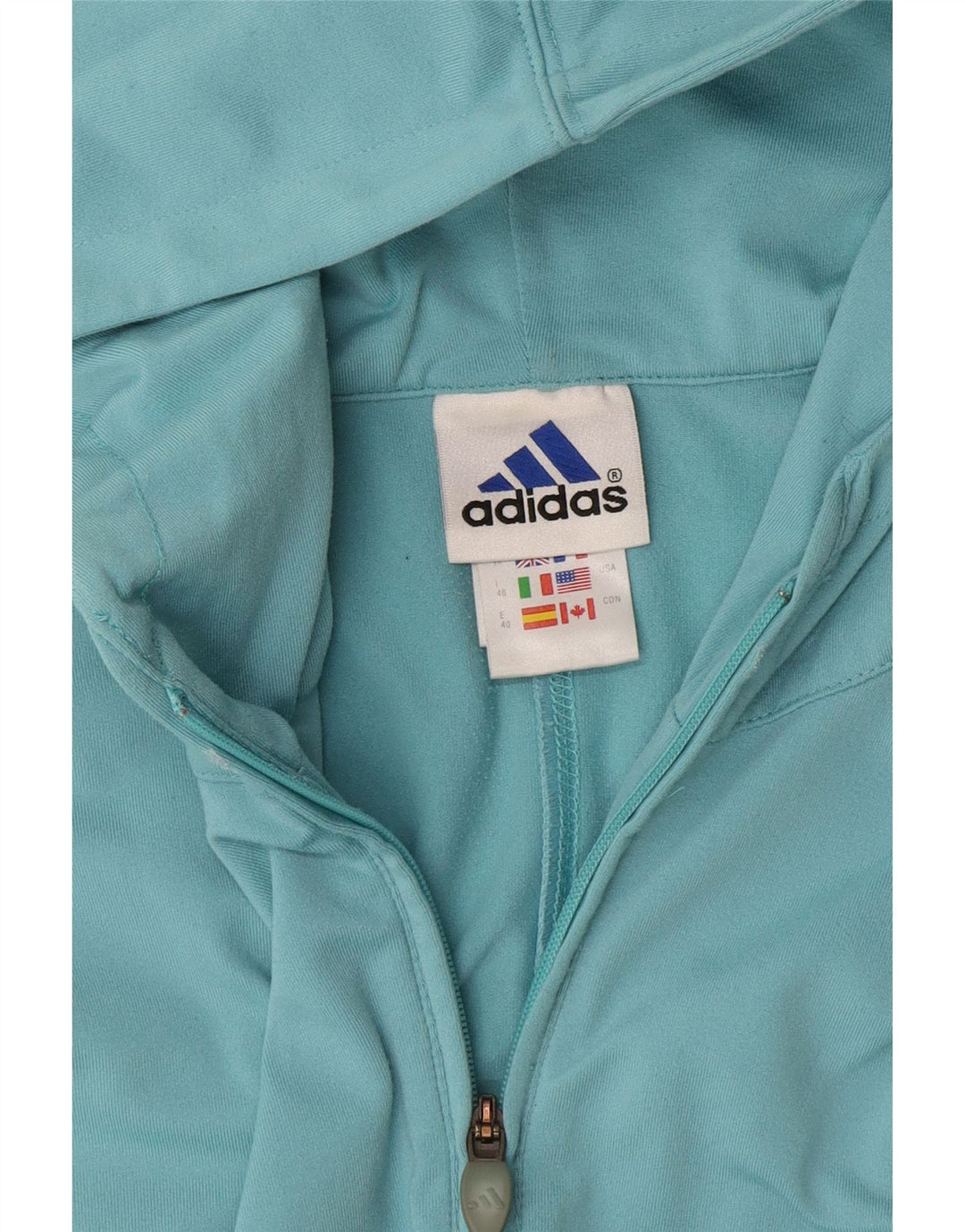 Adidas Womens 3/4 Sleeve Zip Hoodie Sweater UK 14 Medium Blue Polyamide