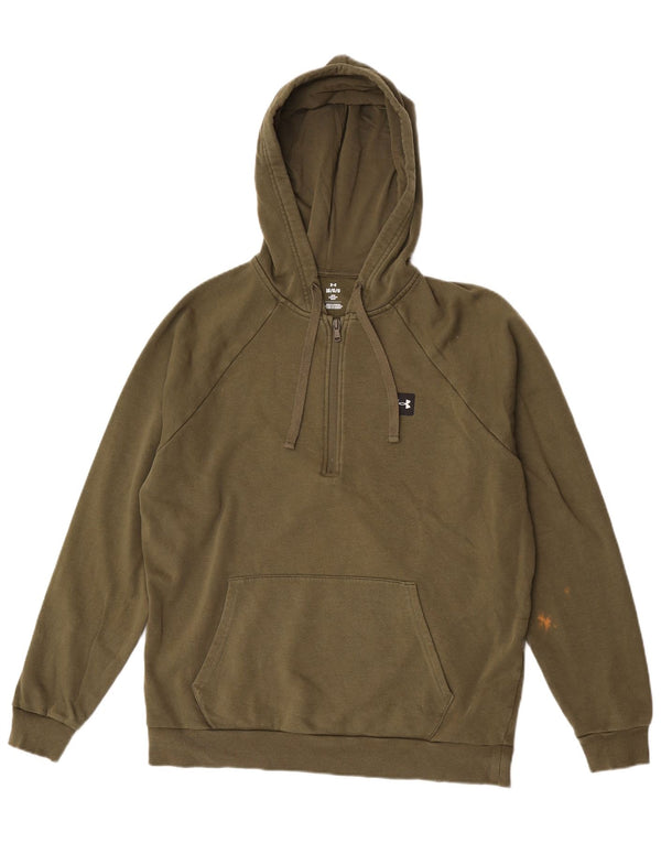 Under Armour Mens Zip Neck Hoodie Jumper Large Khaki Cotton