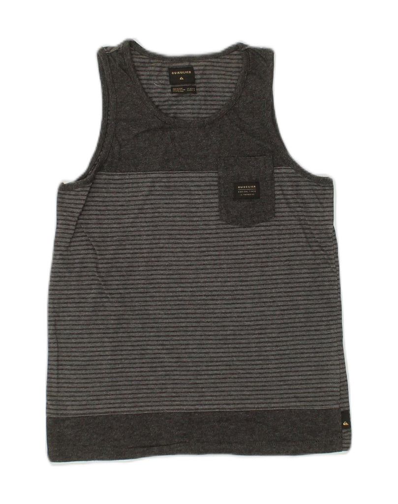 QUIKSILVER Womens Vest Top UK 8 Small Grey Striped Cotton | Vintage Quiksilver | Thrift | Second-Hand Quiksilver | Used Clothing | Messina Hembry 