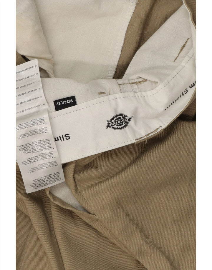 DICKIES Mens Slim Straight Chino Trousers W34 L32 Beige Polyester
