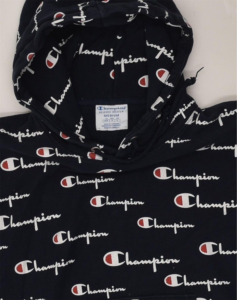 CHAMPION Womens Graphic Hoodie Jumper UK 14 Medium Navy Blue | Vintage Champion | Thrift | Second-Hand Champion | Used Clothing | Messina Hembry 