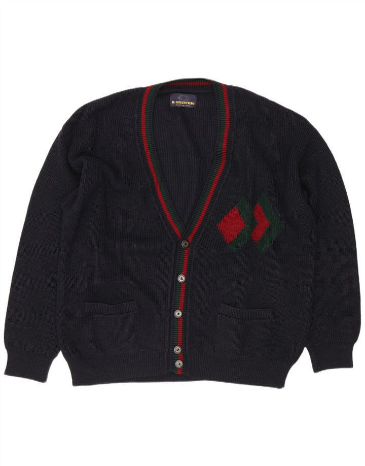Il Granchio Mens Cardigan Sweater XL Navy Blue Geometric Wool
