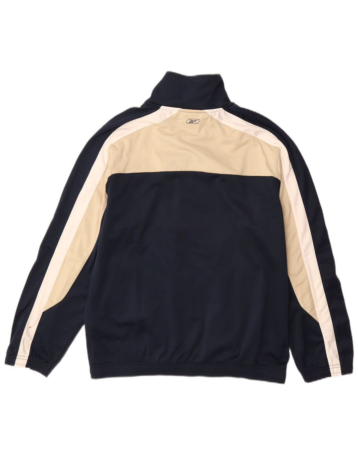 REEBOK Mens Tracksuit Top Jacket Medium Navy Blue Colourblock Polyester