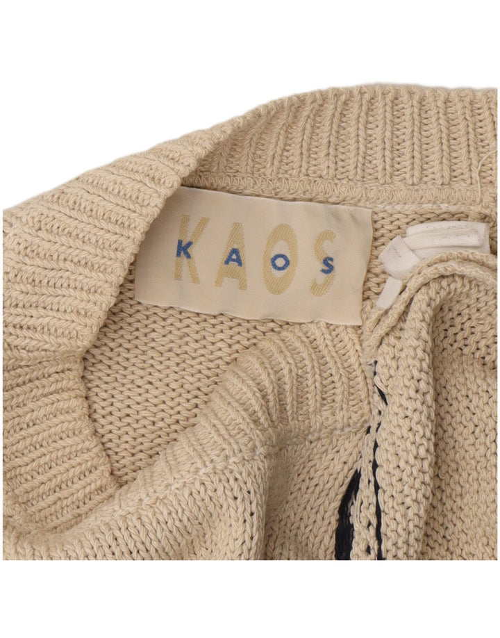 KAOS Mens Crew Neck Jumper Sweater Large White Fair Isle