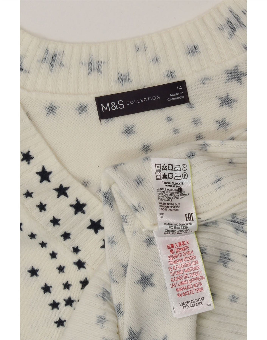 Marks & Spencer Womens V-Neck Jumper Sweater UK 14 Large White