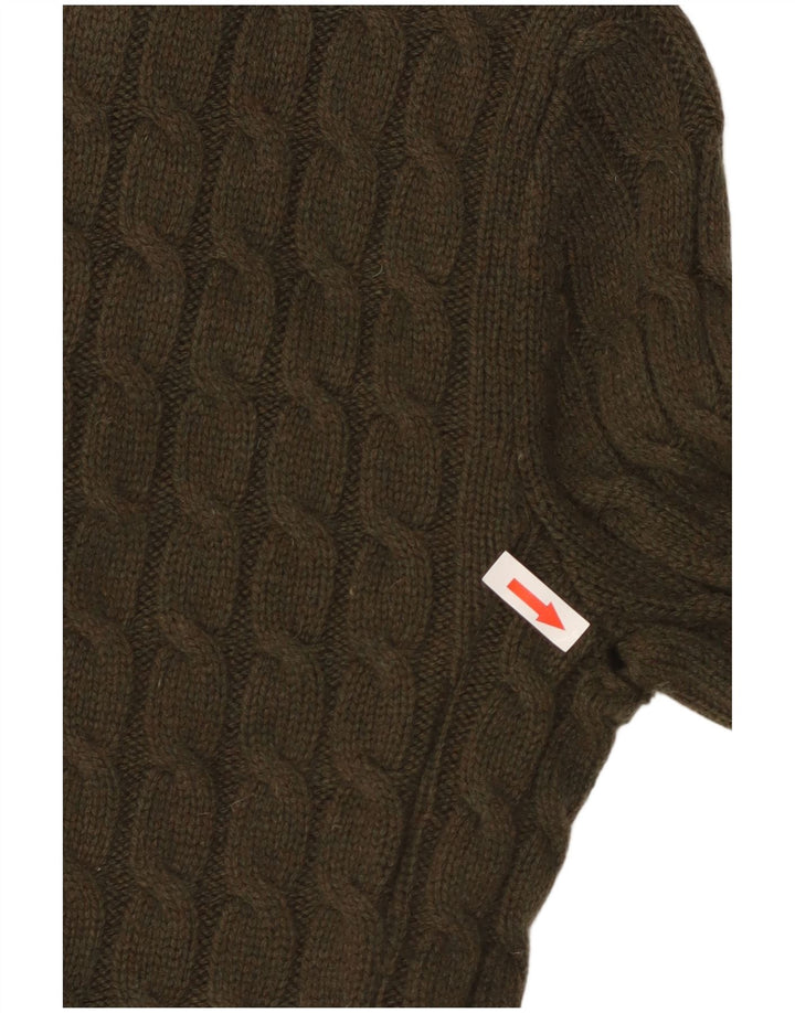 Massimo Dutti Womens Cardigan Sweater UK 8 Small Khaki Colourblock Wool