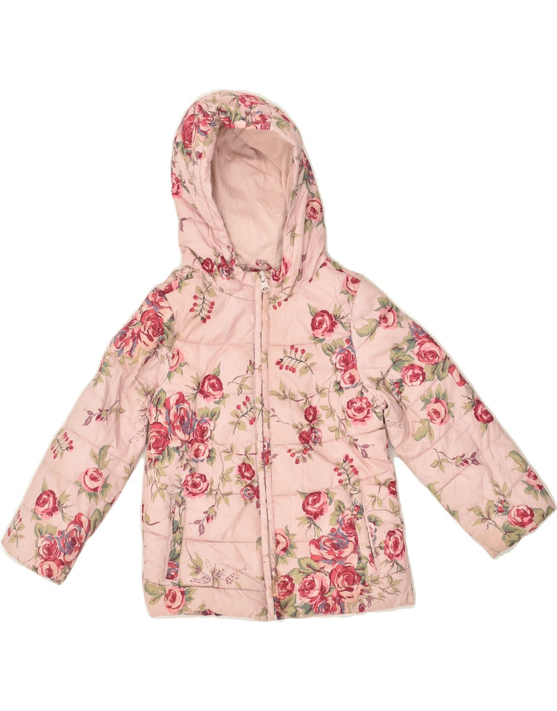 BENETTON Girls Hooded Padded Jacket 3-4 Years 2XS  Pink Floral Polyester | Vintage Benetton | Thrift | Second-Hand Benetton | Used Clothing | Messina Hembry 