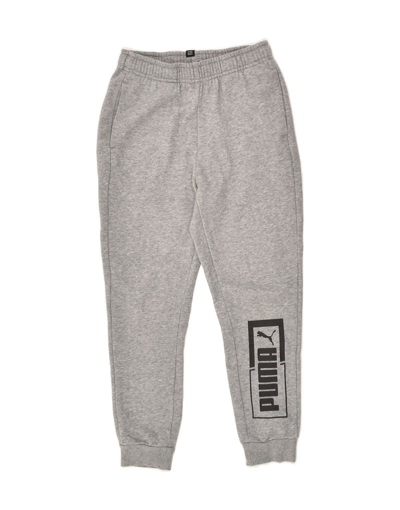 PUMA Boys Graphic Tracksuit Trousers Joggers 9-10 Years Grey Cotton | Vintage Puma | Thrift | Second-Hand Puma | Used Clothing | Messina Hembry 