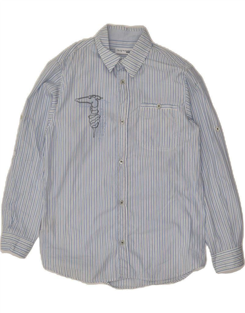 TRUSSARDI JUNIOR Boys Shirt 10-11 Years Blue Striped Cotton | Vintage Trussardi Junior | Thrift | Second-Hand Trussardi Junior | Used Clothing | Messina Hembry 