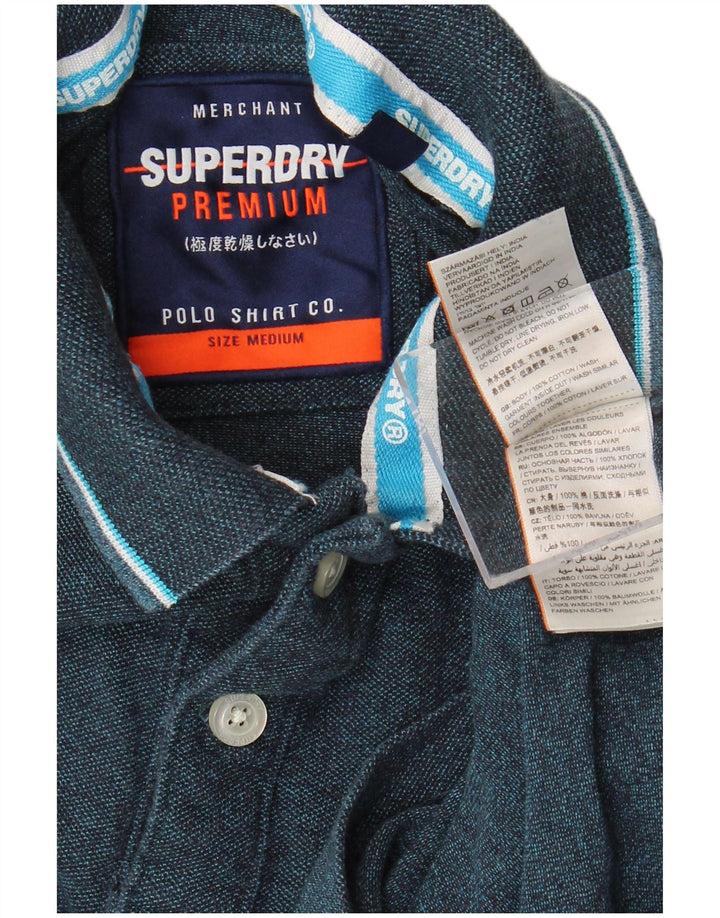 SUPERDRY Mens Polo Shirt Medium Navy Blue Cotton