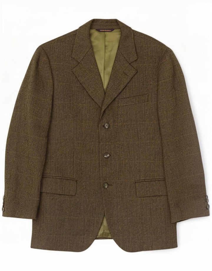 John Ashfield Mens 3 Button Blazer Jacket IT 50 Large Khaki Herringbone