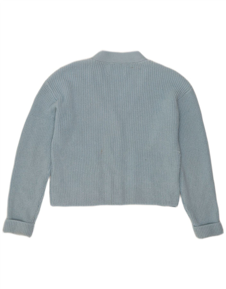 Zara Girls Crop Cardigan Sweater 13-14 Years Blue Polyester