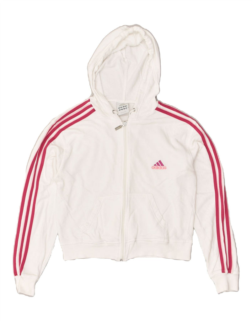 ADIDAS Womens Crop Zip Hoodie Sweater UK 10 Small White | Vintage Adidas | Thrift | Second-Hand Adidas | Used Clothing | Messina Hembry 