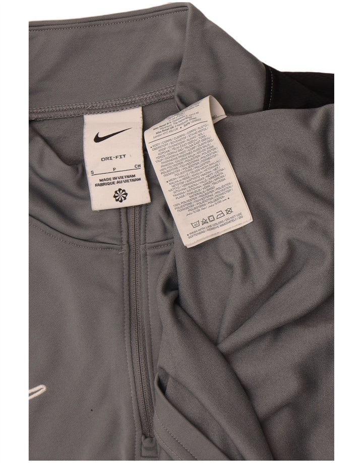 Nike Mens Dri Fit Zip Neck Top Long Sleeve Small Grey Colourblock Polyester