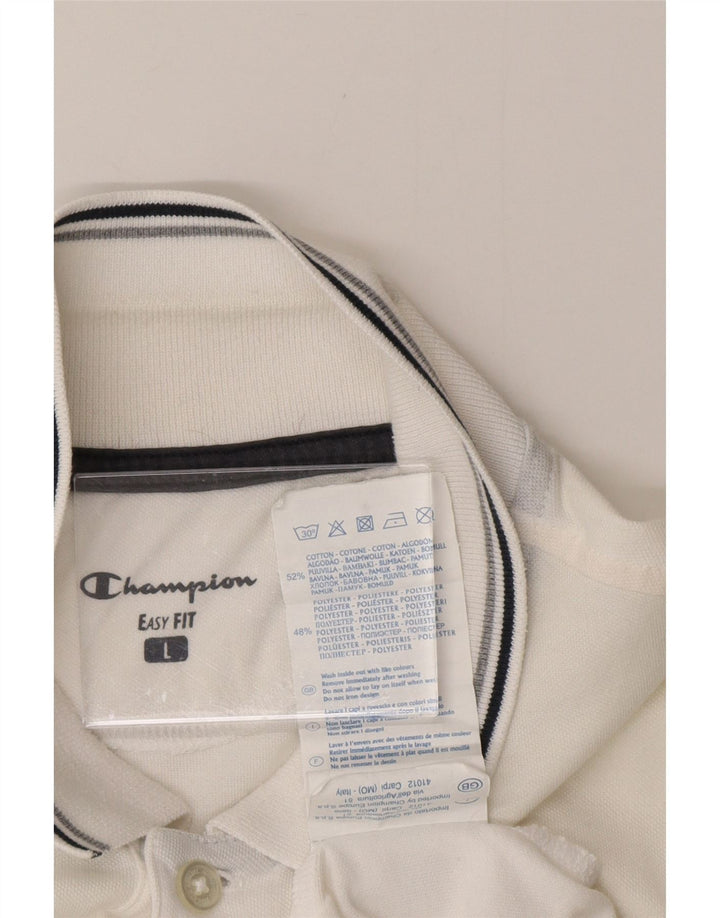 CHAMPION Mens Easy Fit Polo Shirt Large White Cotton