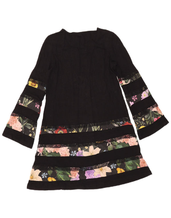 Desigual Womens Long Sleeve A-Line Dress UK 10 Small Black Floral