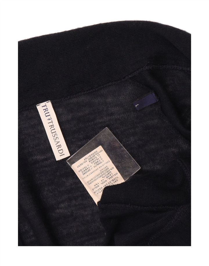 TRUSSARDI Womens Cardigan Sweater UK 14 Large Navy Blue Wool Vintage Trussardi and Second-Hand Trussardi from Messina Hembry 