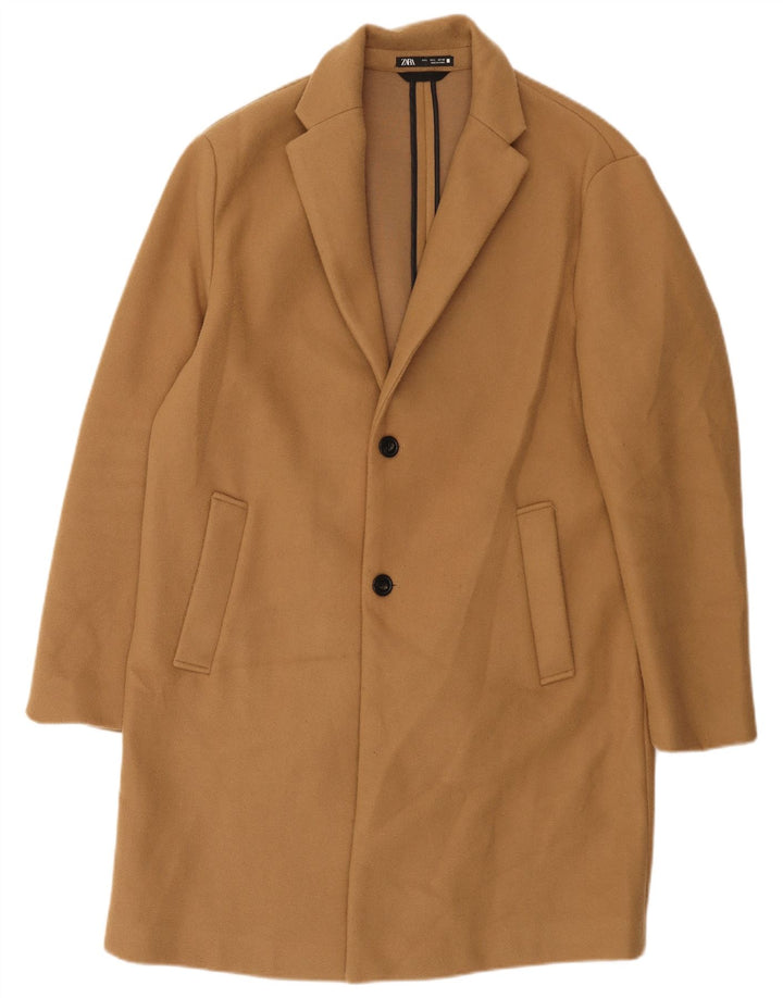 Zara Mens Overcoat UK 40 Large Brown Polyester